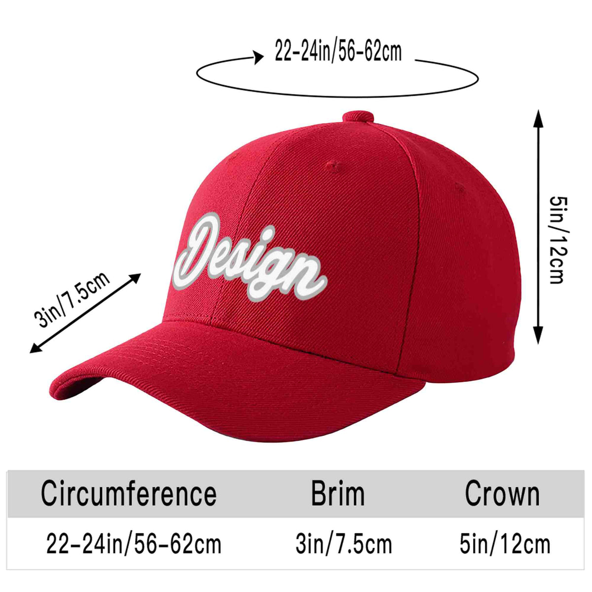 Custom Red White-Gray Curved Eaves Sport Design Baseball Cap