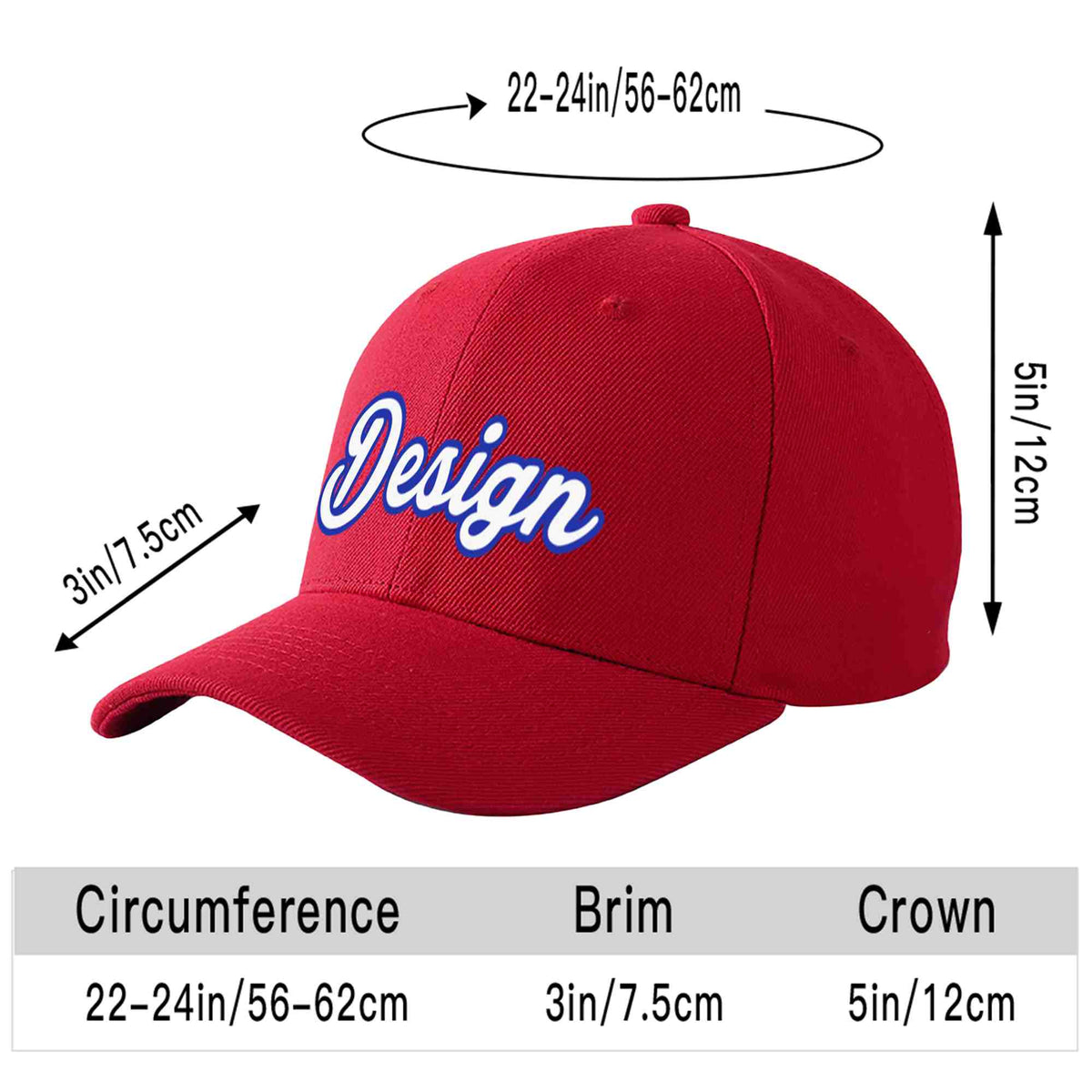 Custom Red White-Royal Curved Eaves Sport Design Baseball Cap