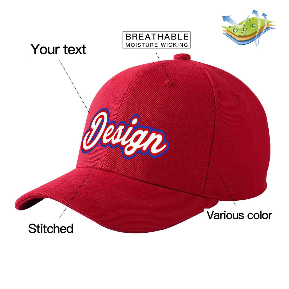 Custom Red White-Red Curved Eaves Sport Design Baseball Cap