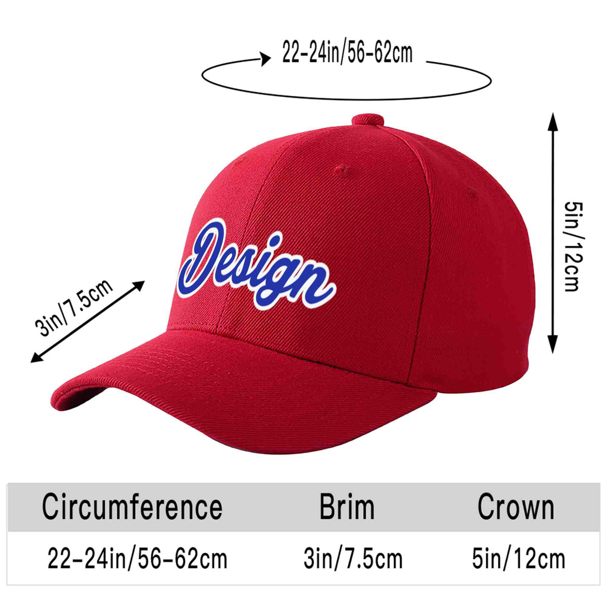 Custom Red Royal-White Curved Eaves Sport Design Baseball Cap