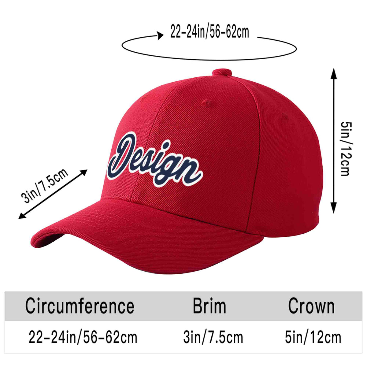 Custom Red Navy-White Curved Eaves Sport Design Baseball Cap