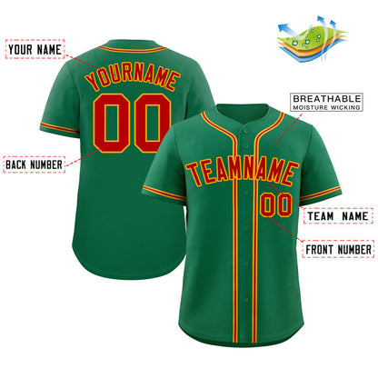 Custom Kelly Green Red-Yellow Classic Style Authentic Baseball Jersey