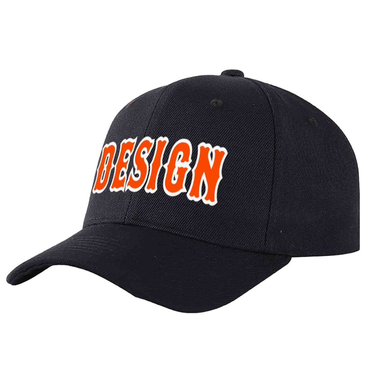 Custom Black Orange-White 3D Puff Embroidery Flat Embroidery Curved Eaves Sport Design Baseball Cap