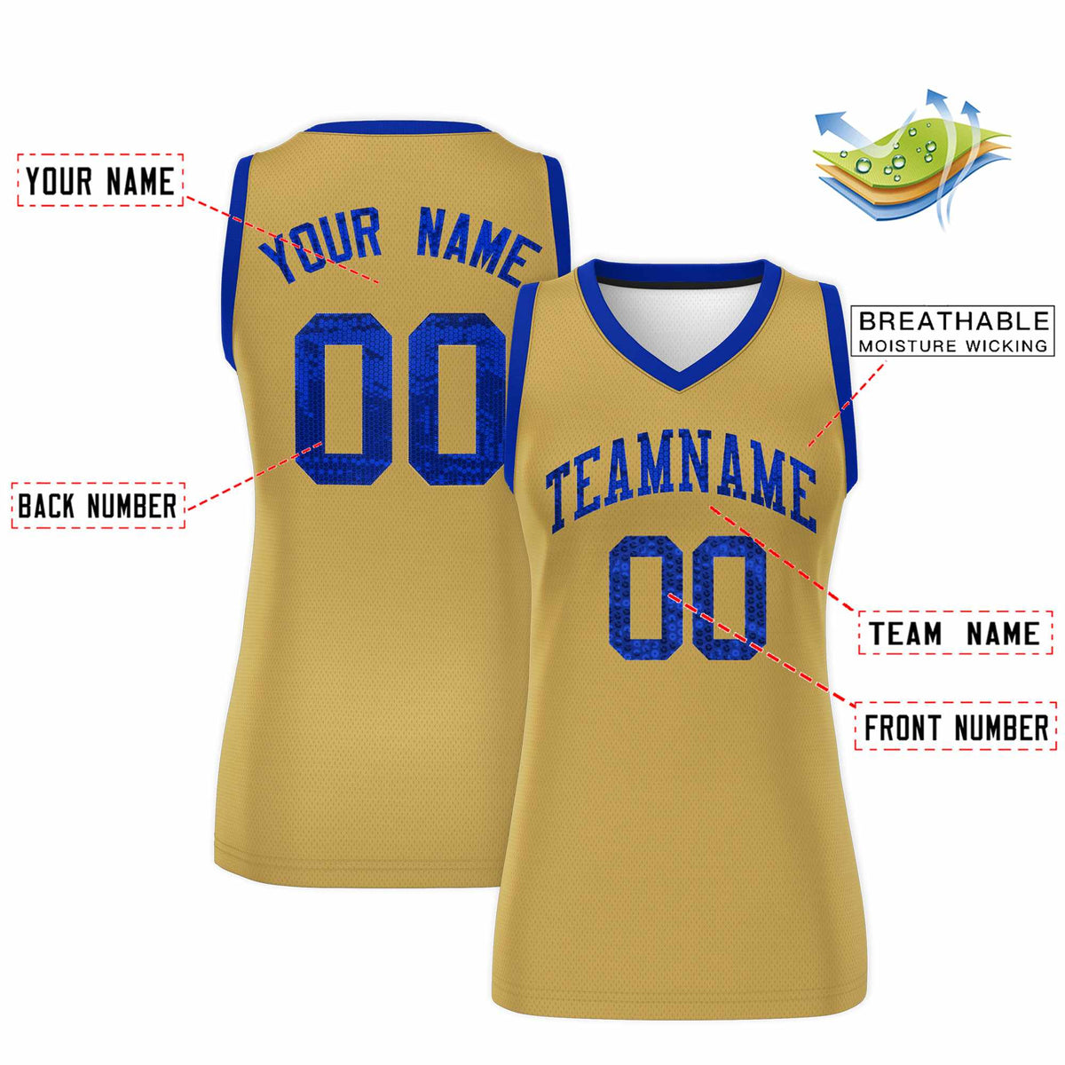 Custom Old Gold Royal Women Netball Sequined Dress