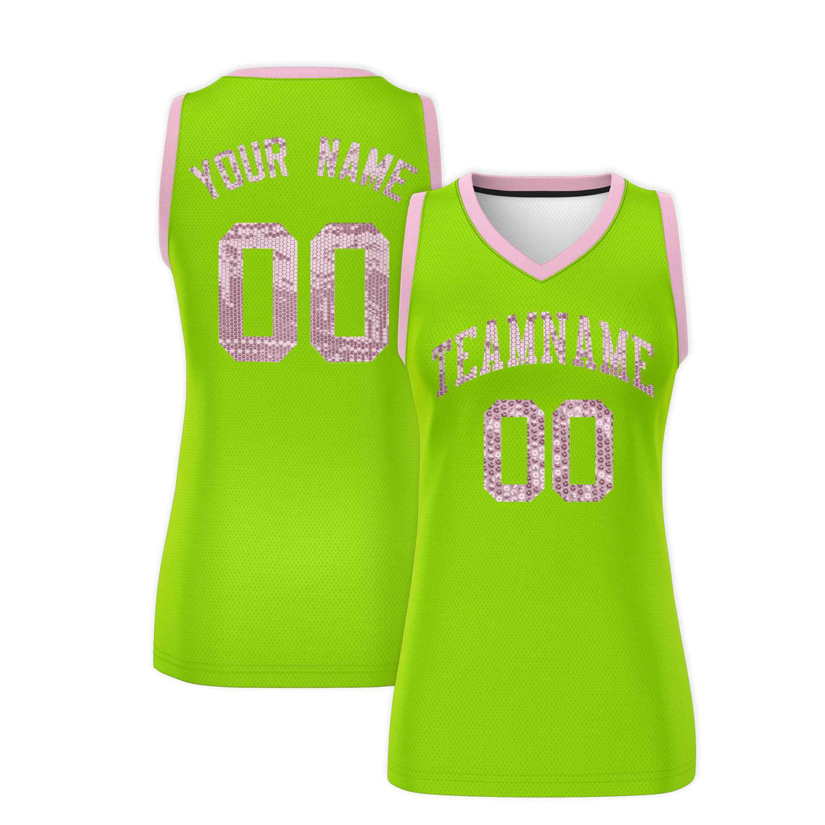 Custom Neon Green Light Pink Women Netball Sequined Dress