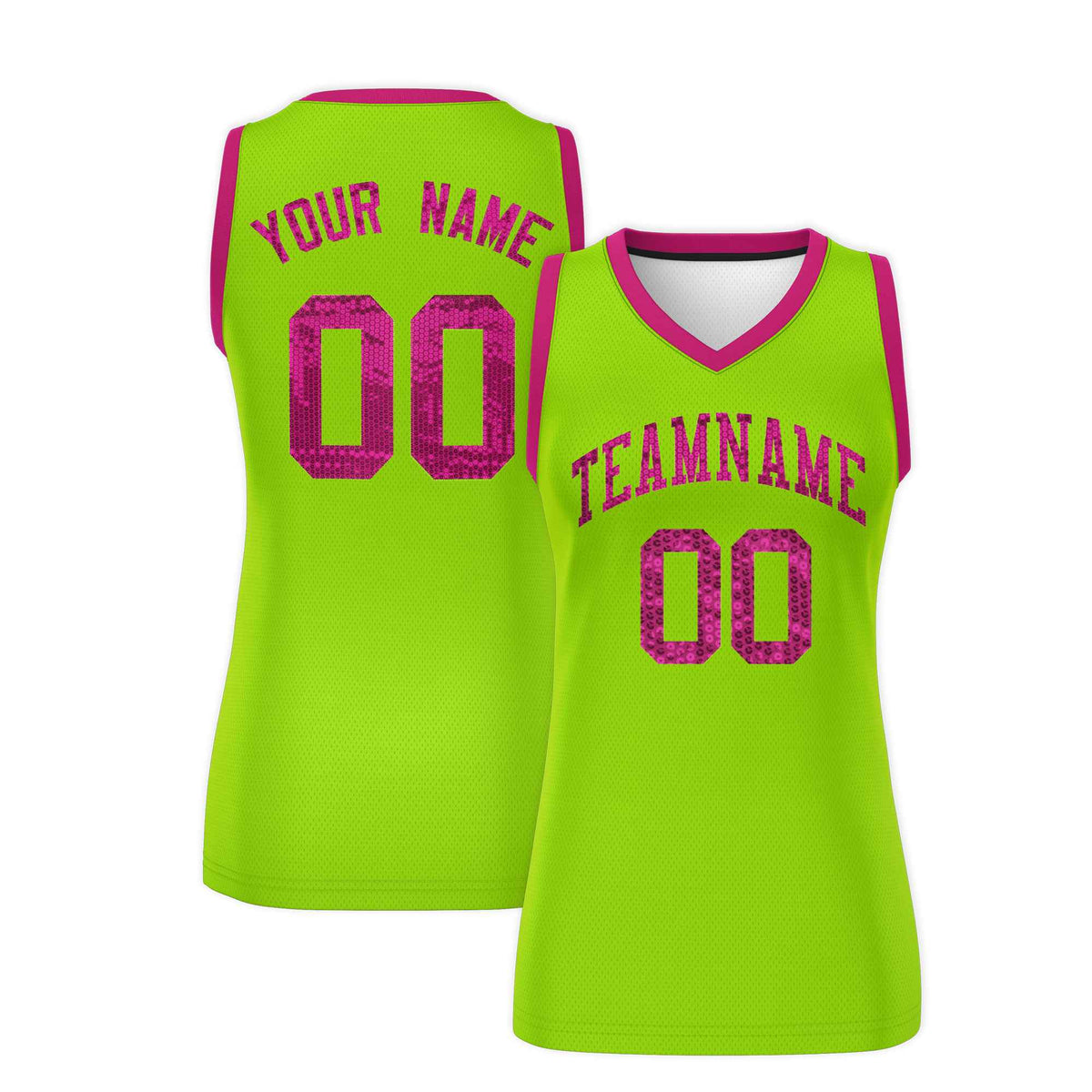Custom Neon Green Pink Women Netball Sequined Dress