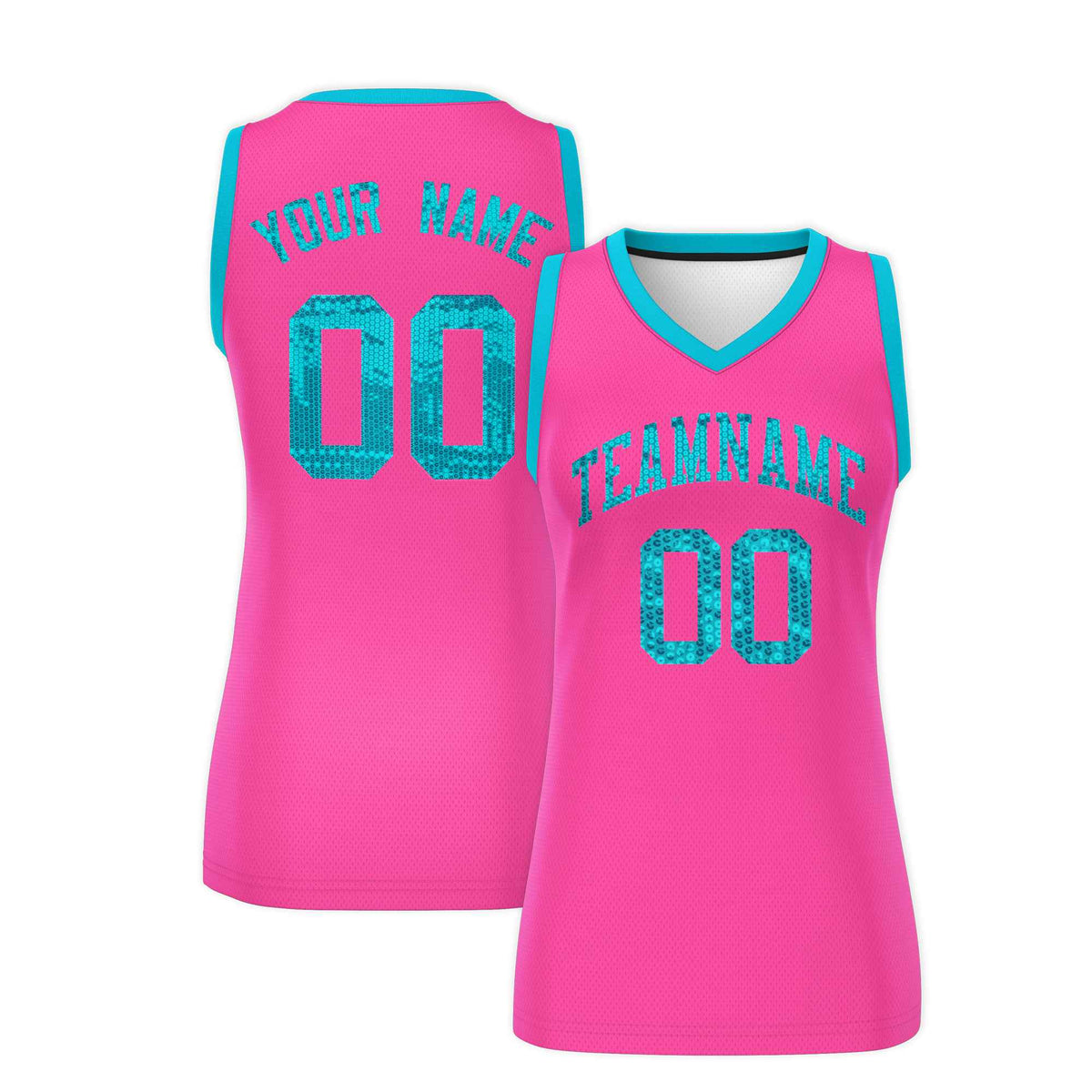 Custom Pink Sky Blue Women Netball Sequined Dress