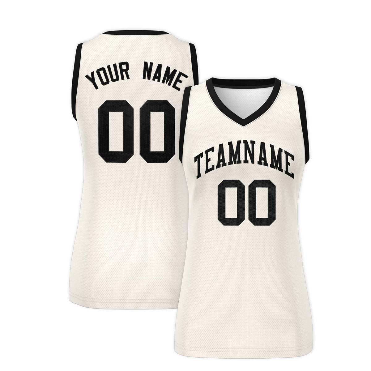 Custom Cream Black Women Netball Sequined Dress