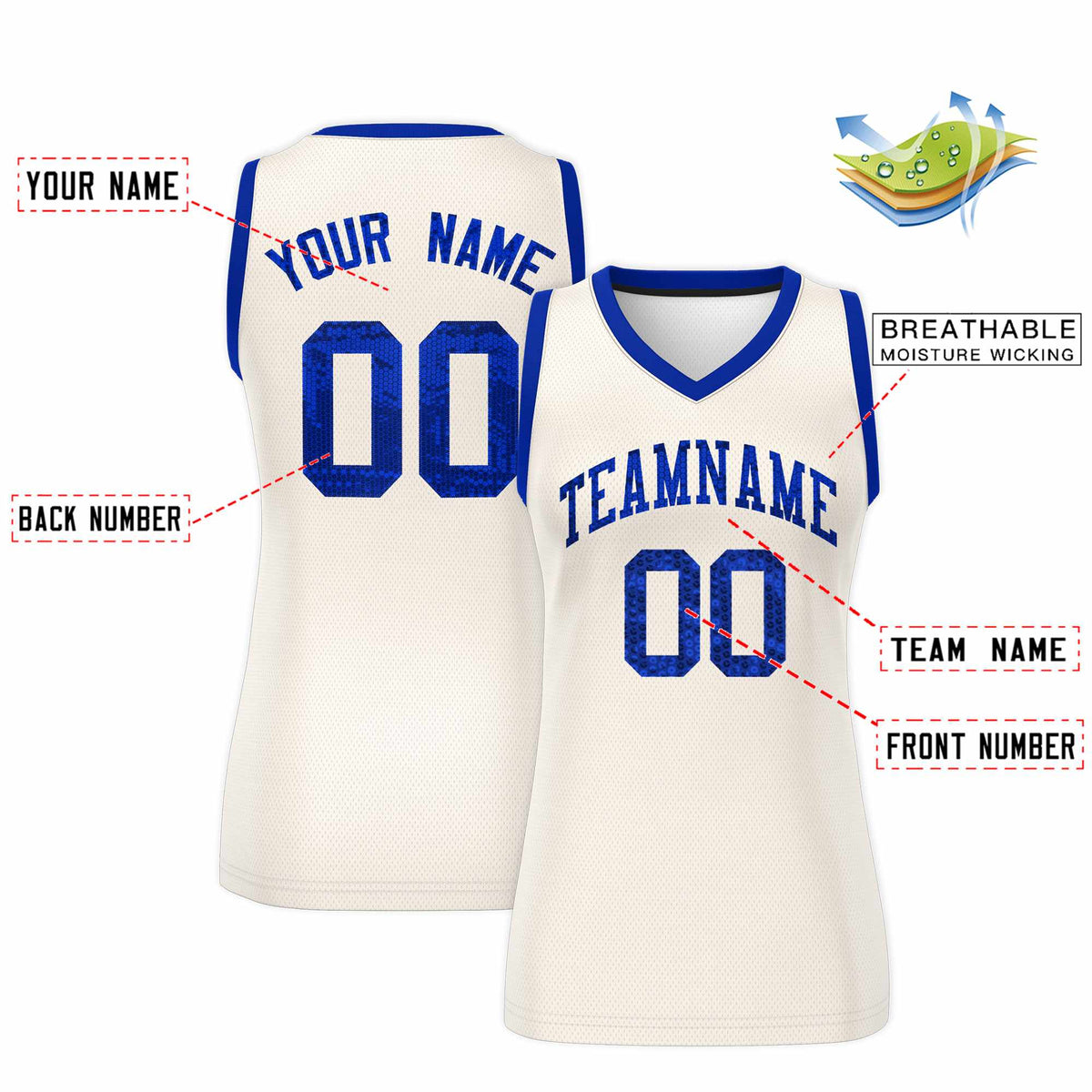Custom Cream Royal Women Netball Sequined Dress