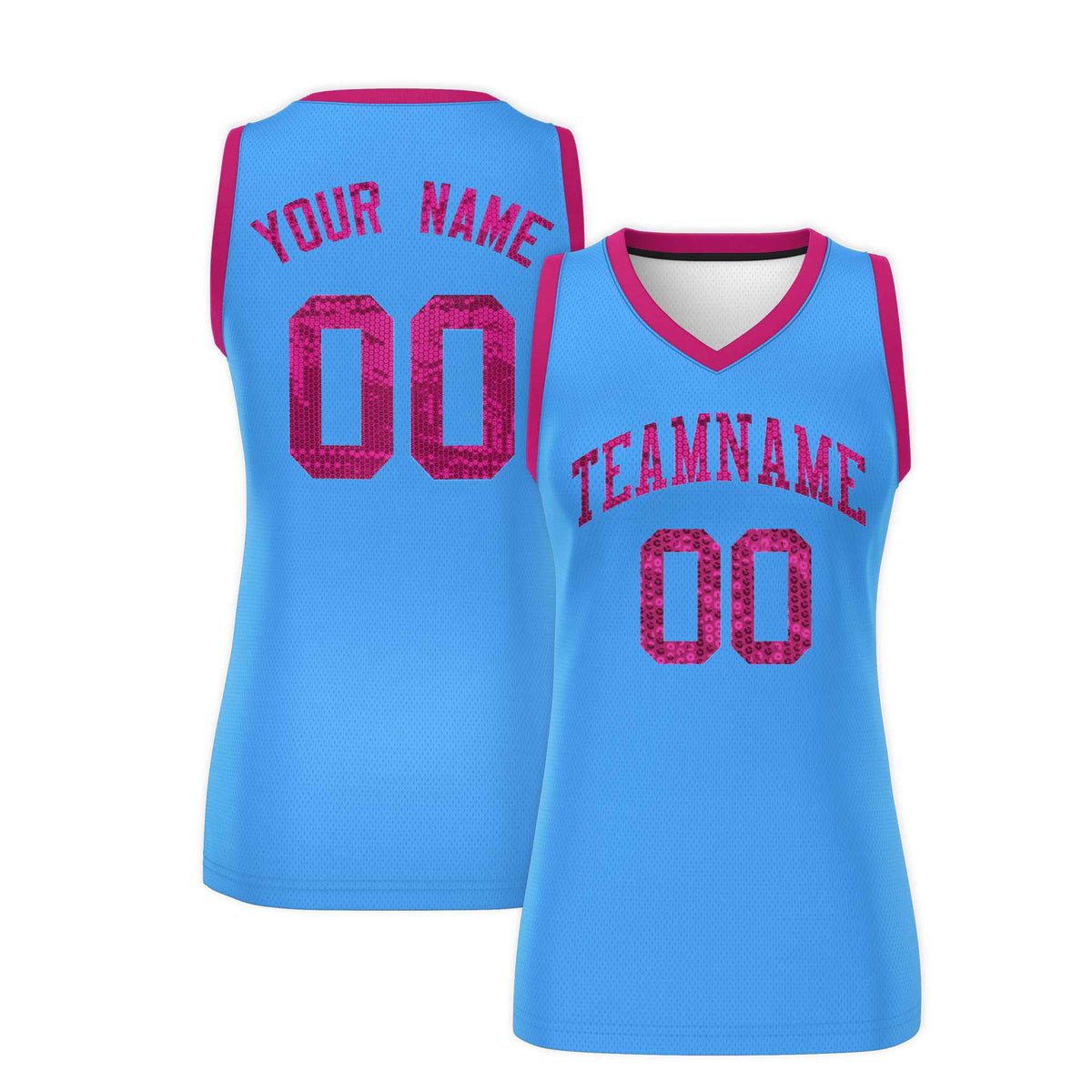 Custom Powder Blue Pink Women Netball Sequined Dress