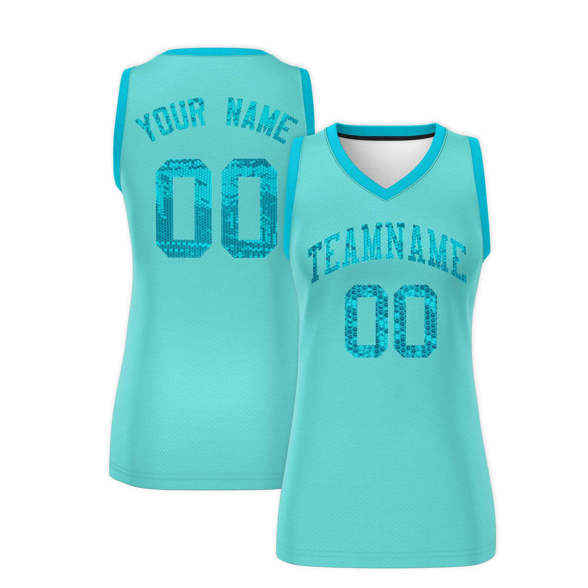Custom Bright Green Sky Blue Women Netball Sequined Dress