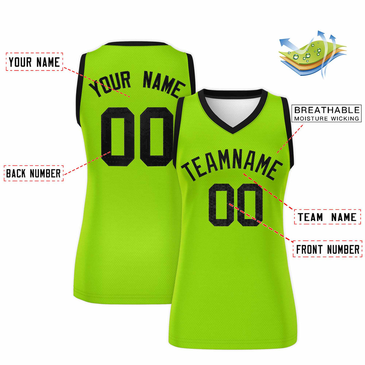 Custom Neon Green Black Women Netball Sequined Dress