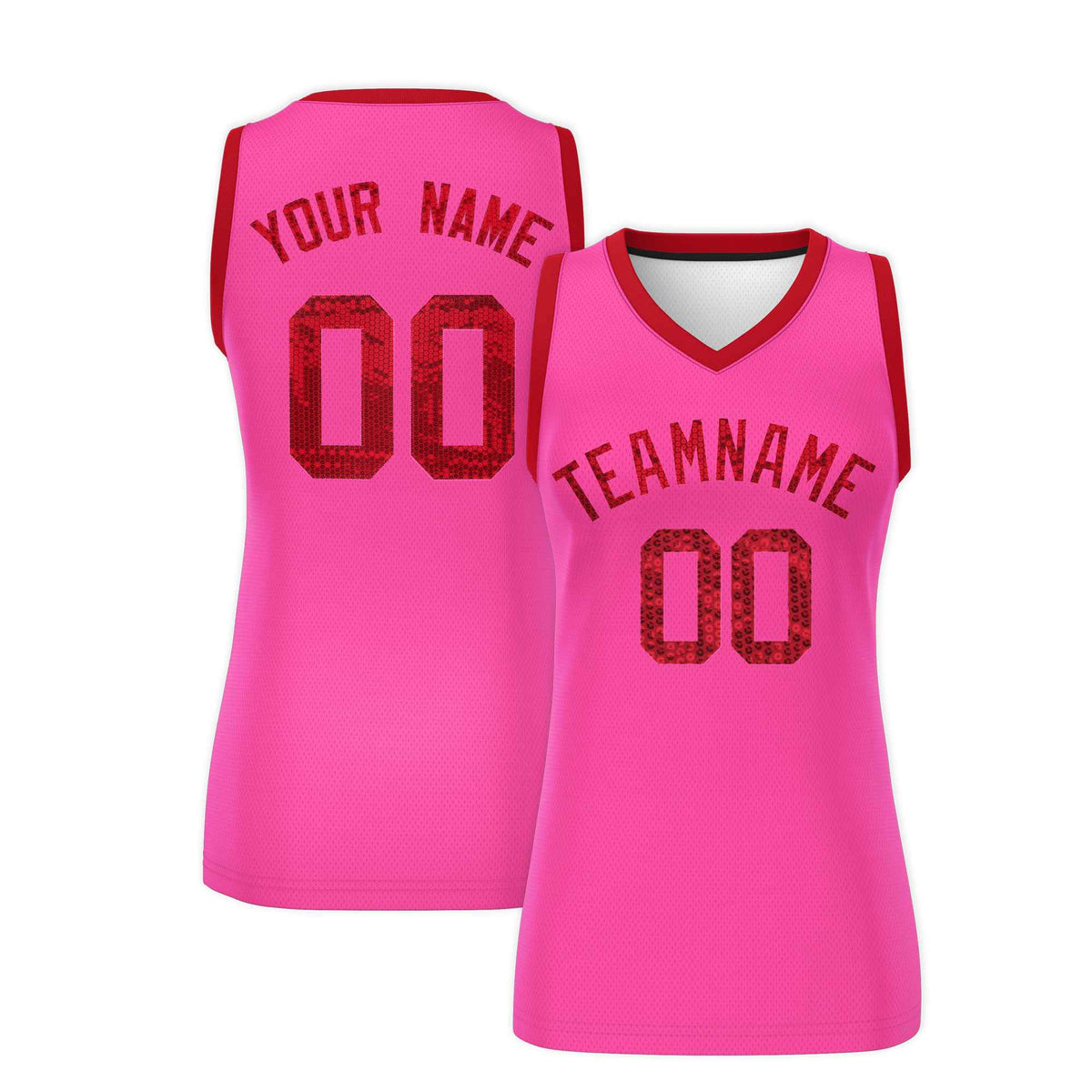 Custom Pink Red Women Netball Sequined Dress