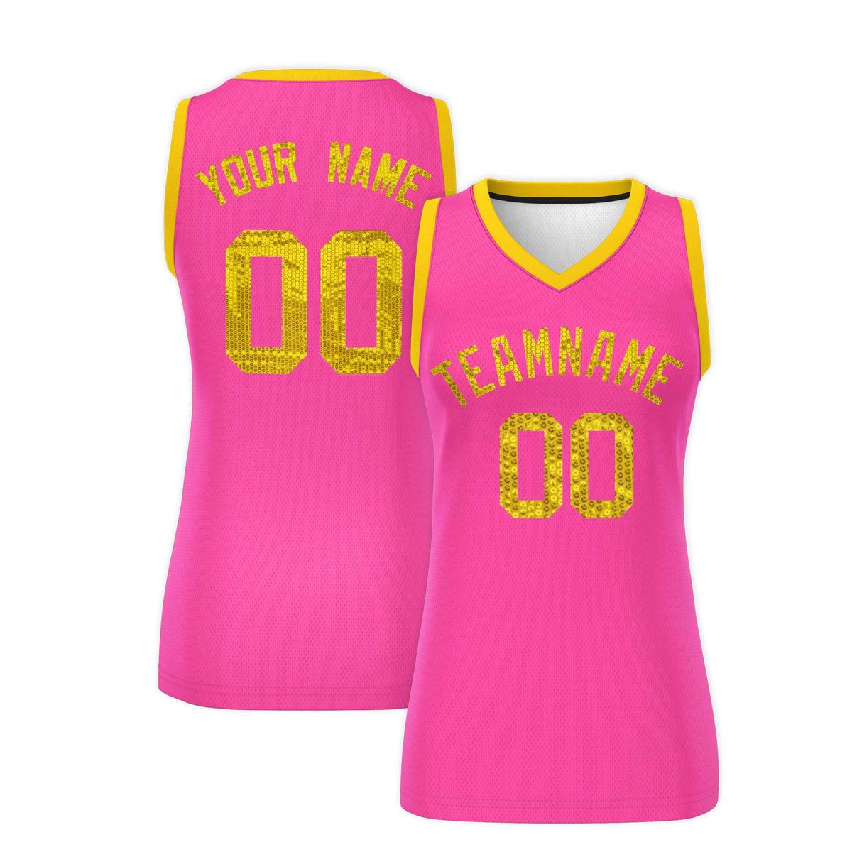 Custom Pink Gold Women Netball Sequined Dress