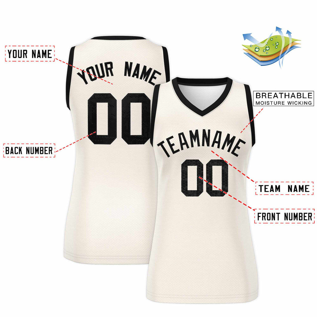 Custom Cream Black Women Netball Sequined Dress
