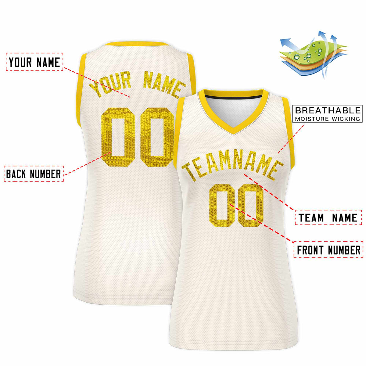 Custom Cream Gold Women Netball Sequined Dress