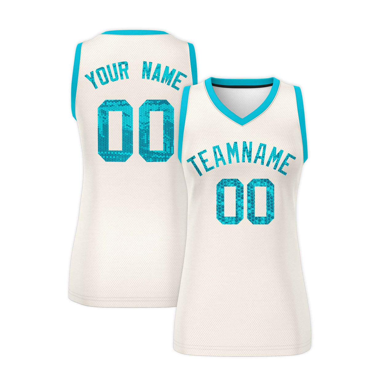 Custom Cream Sky Blue Women Netball Sequined Dress