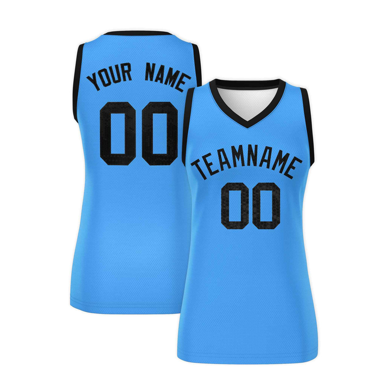 Custom Powder Blue Black Women Netball Sequined Dress