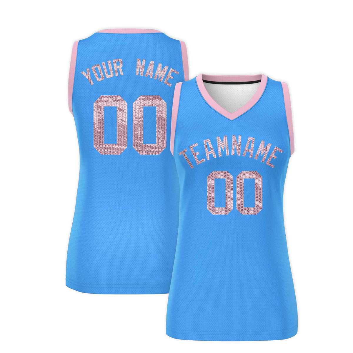 Custom Powder Blue Light Pink Women Netball Sequined Dress