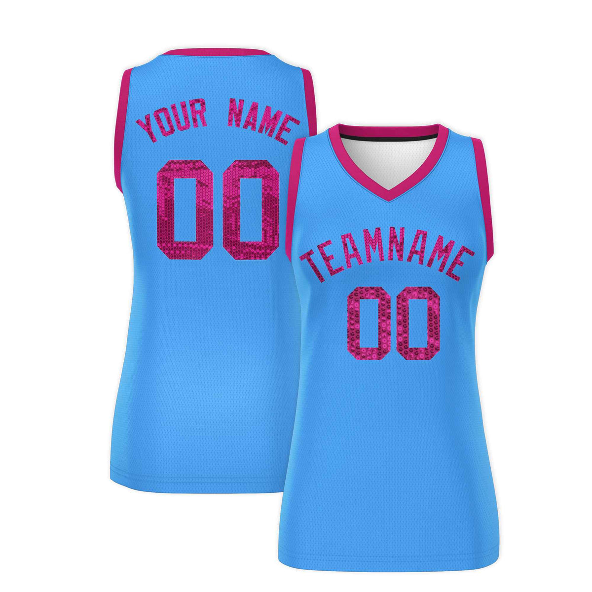 Custom Powder Blue Pink Women Netball Sequined Dress