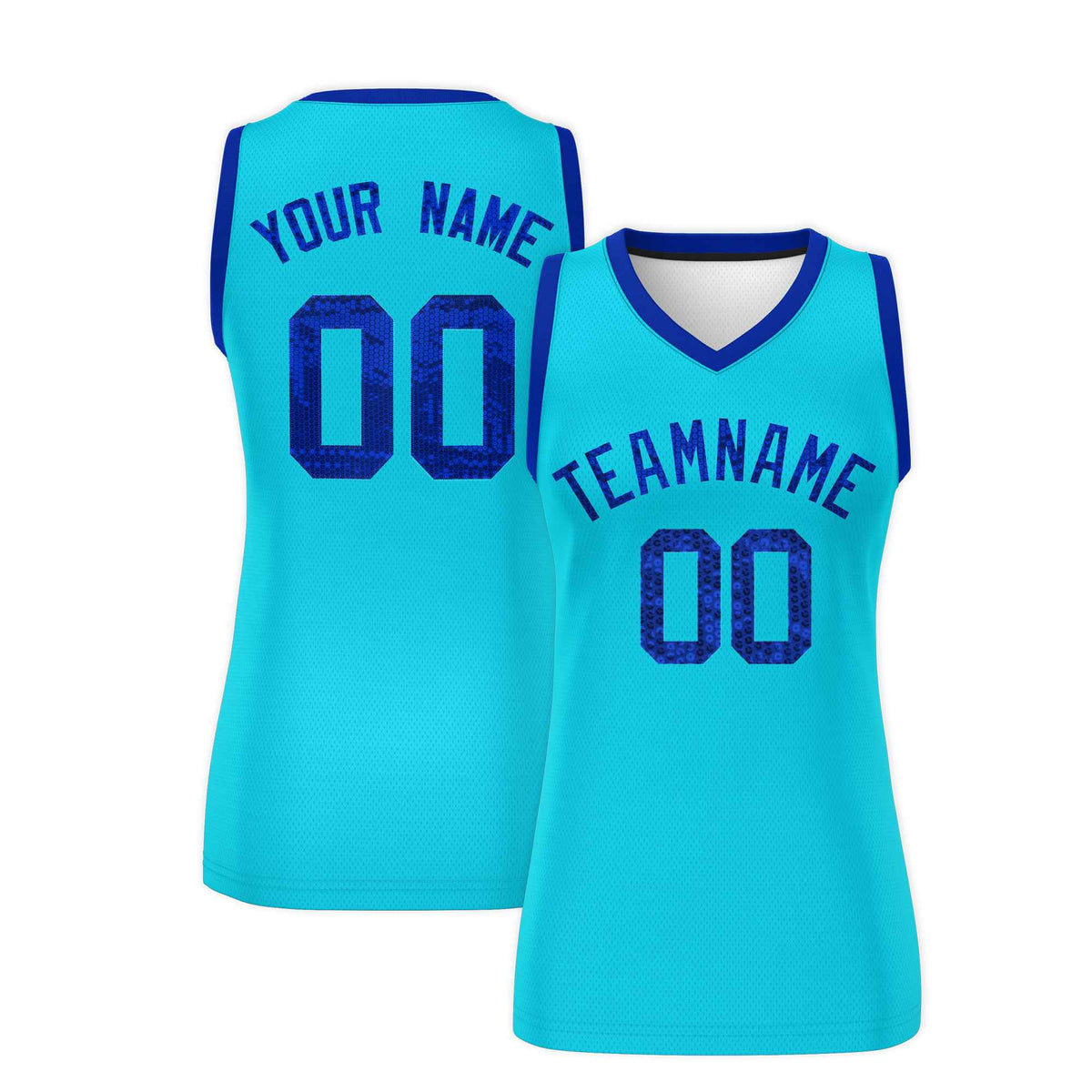Custom Sky Blue Royal Women Netball Sequined Dress
