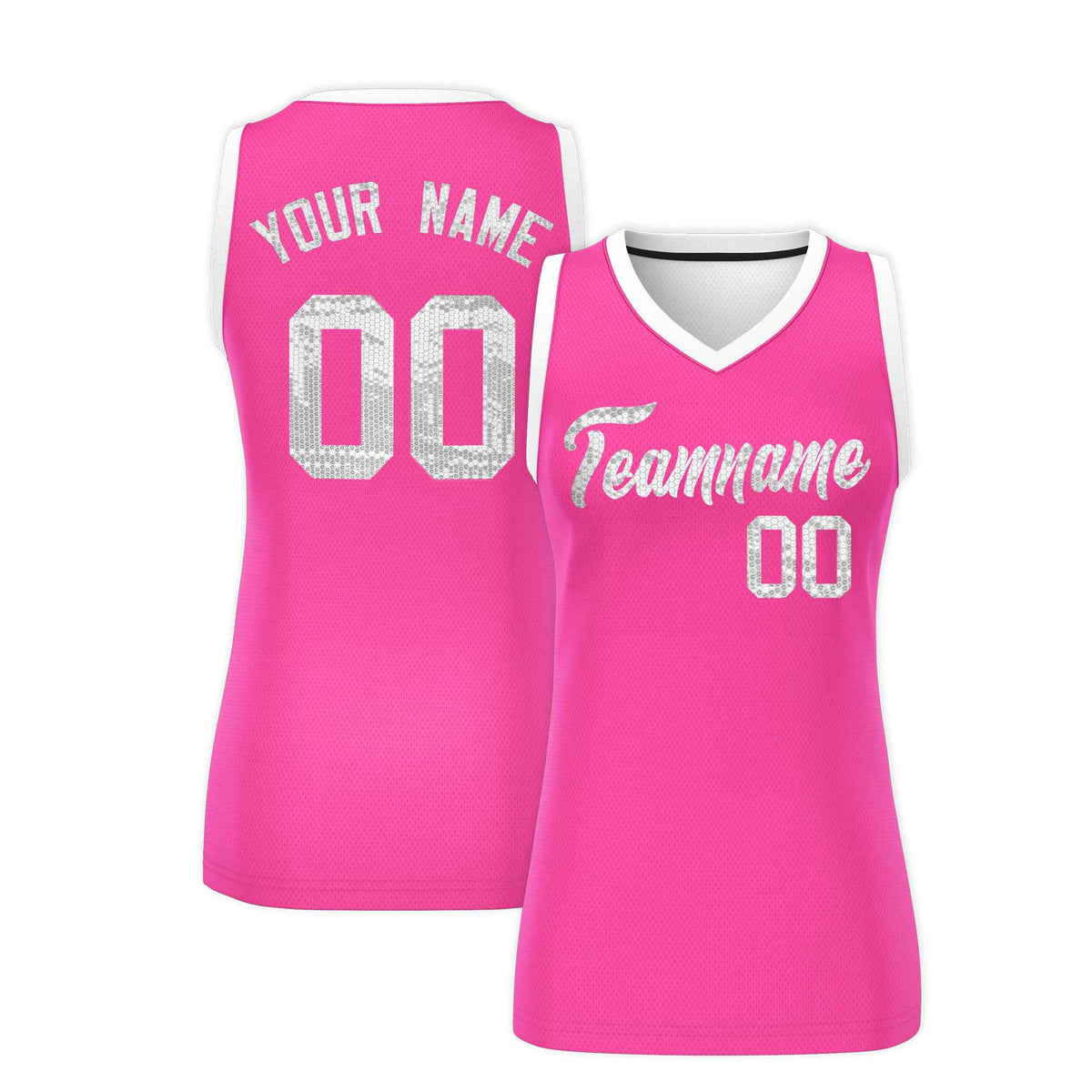 Custom Pink White Women Netball Sequined Dress