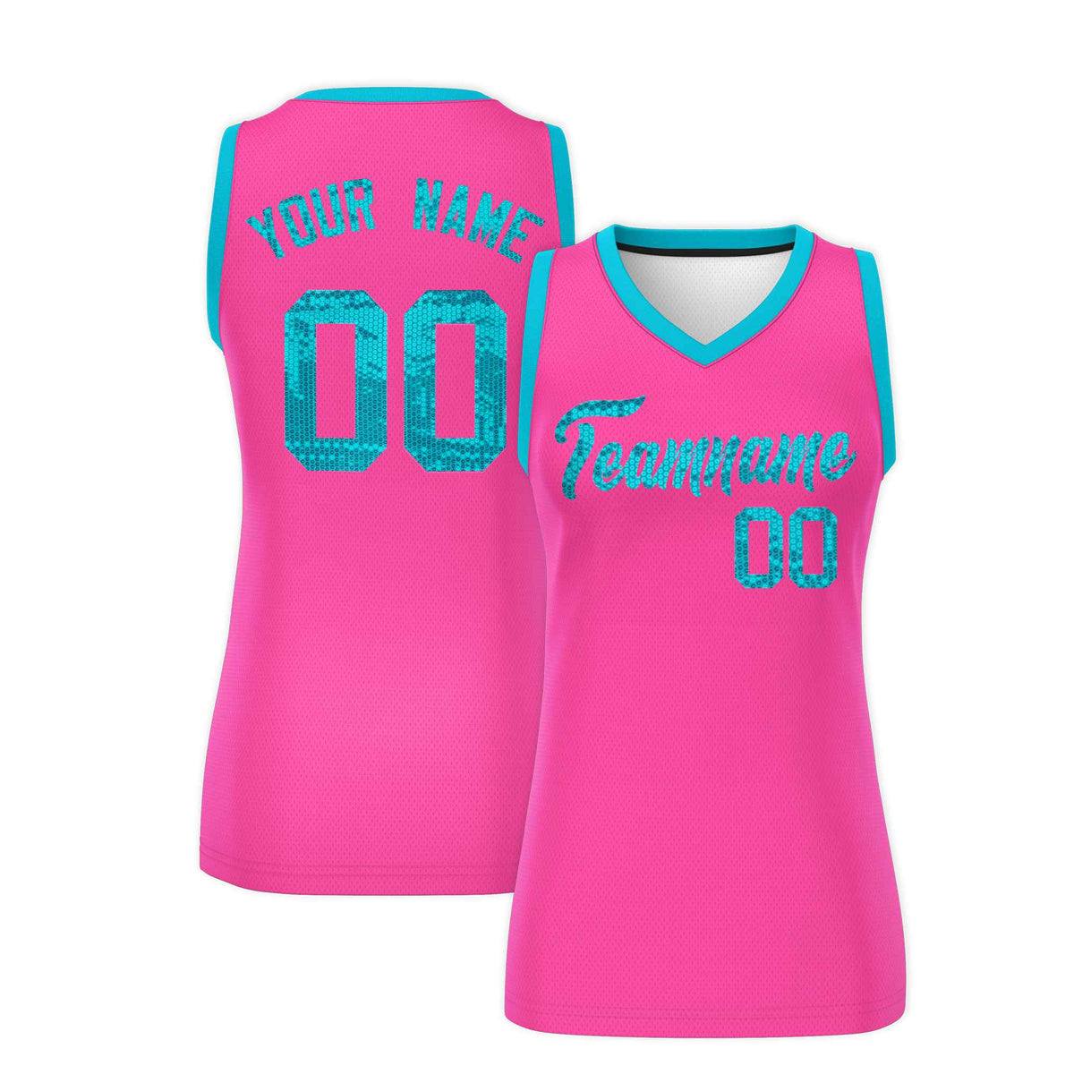 Custom Pink Sky Blue Women Netball Sequined Dress