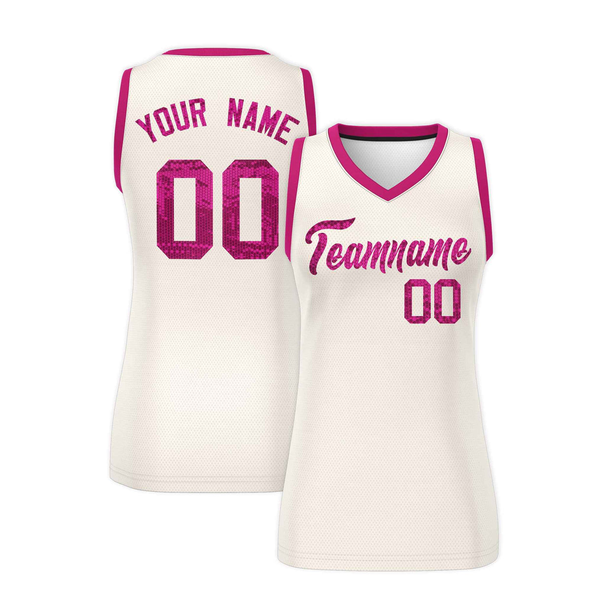 Custom Cream Pink Women Netball Sequined Dress