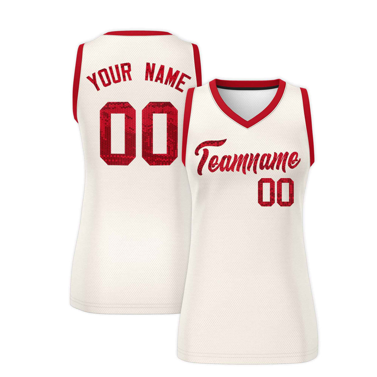 Custom Cream Red Women Netball Sequined Dress