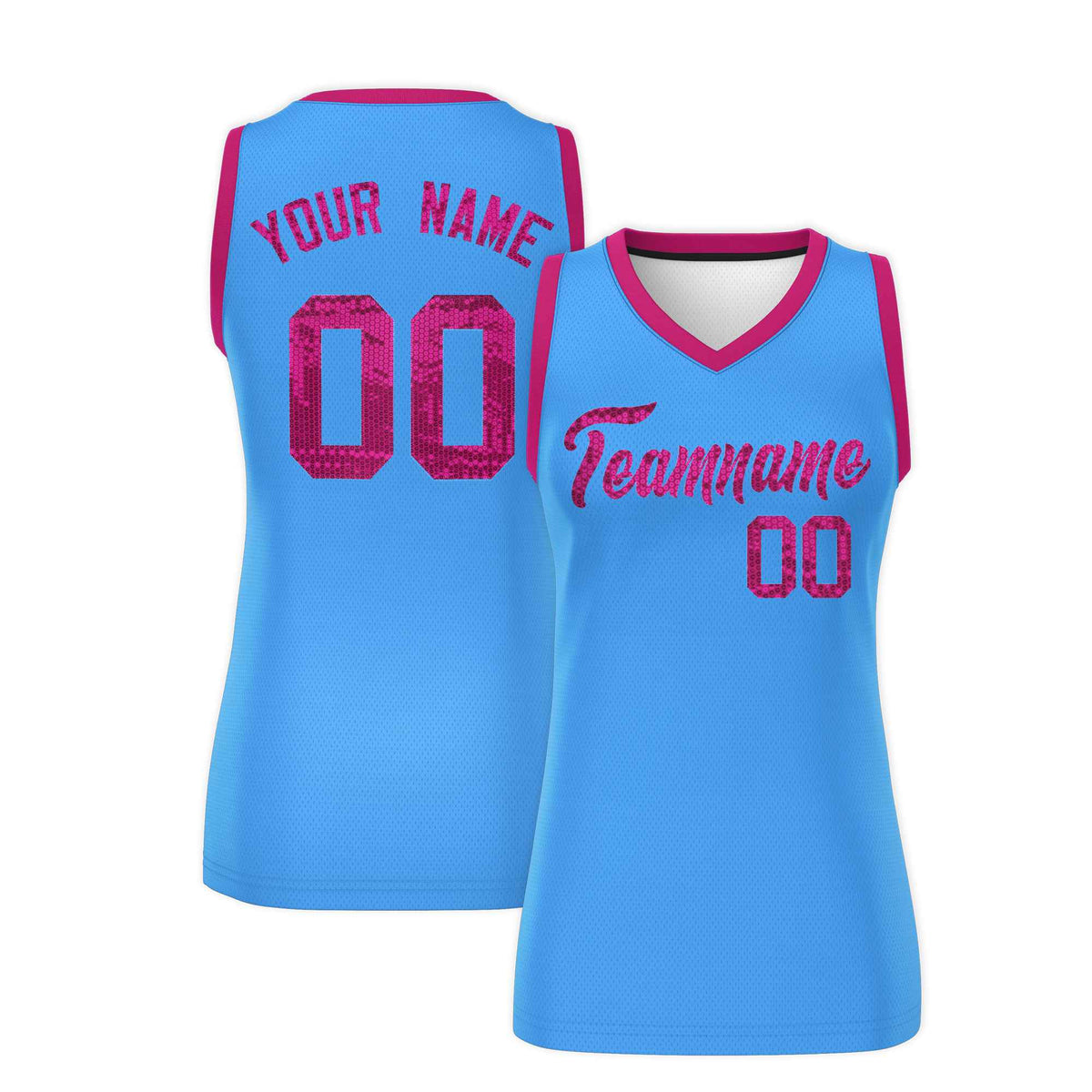 Custom Powder Blue Pink Women Netball Sequined Dress