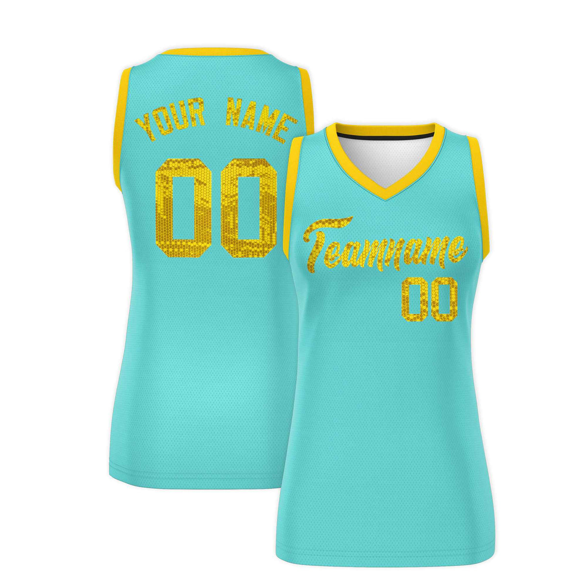 Custom Bright Green Gold Women Netball Sequined Dress