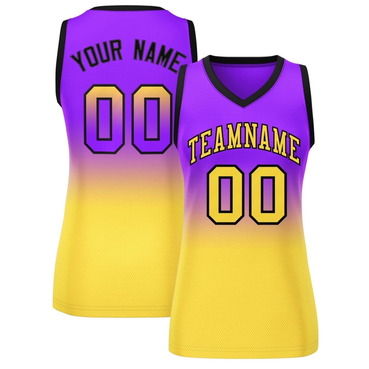 Custom Purple Gold Gradient Fashion Tops Mesh Netball Dress For Women