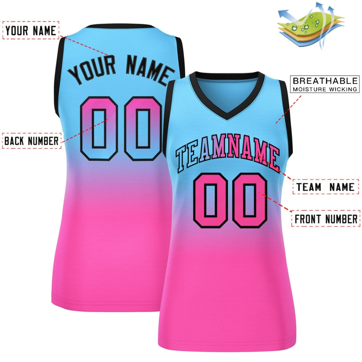 Custom Powder Blue Pink Gradient Fashion Tops Mesh Netball Dress For Women