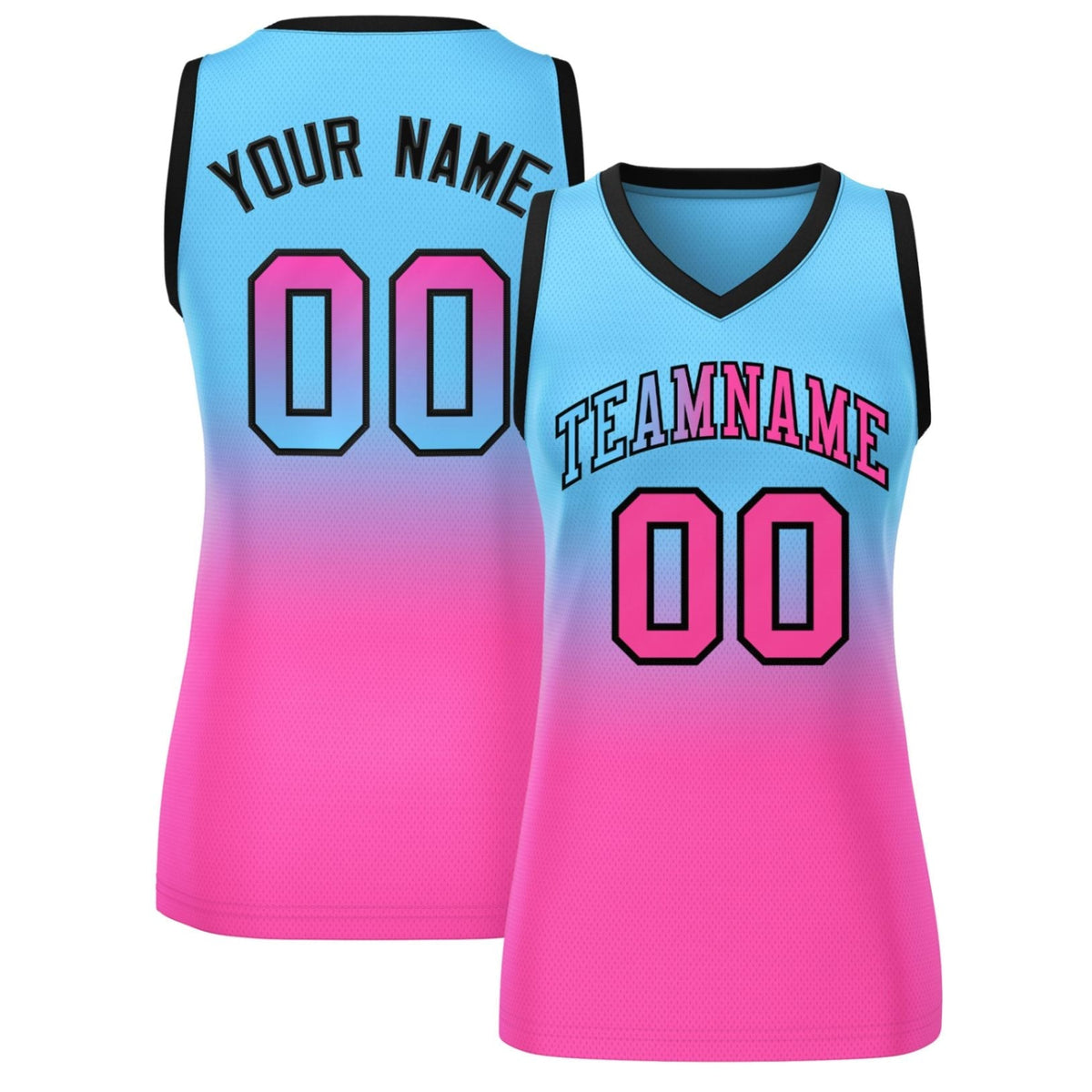 Custom Powder Blue Pink Gradient Fashion Tops Mesh Netball Dress For Women
