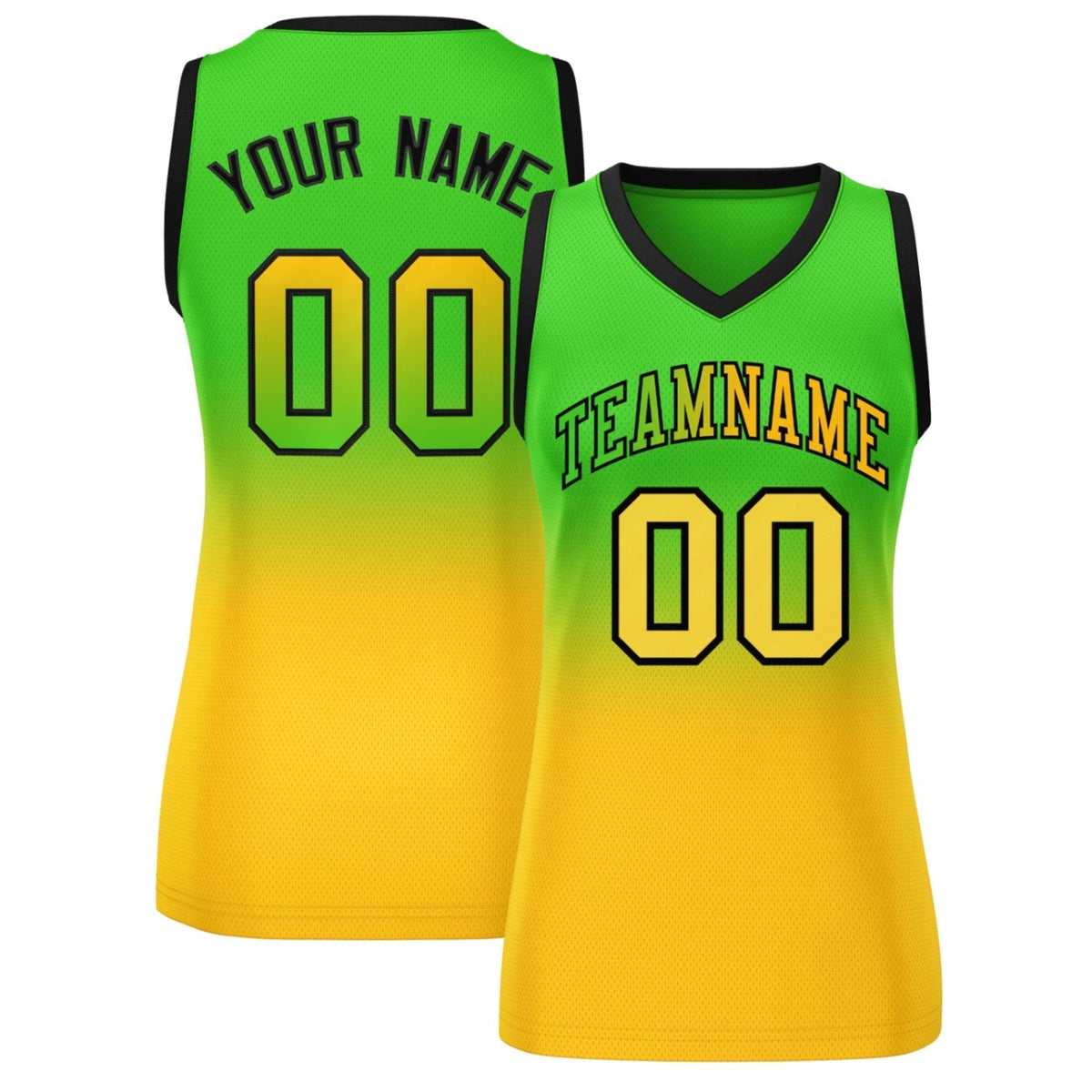 Custom Kelly Green Yellow Gradient Fashion Tops Mesh Netball Dress For Women