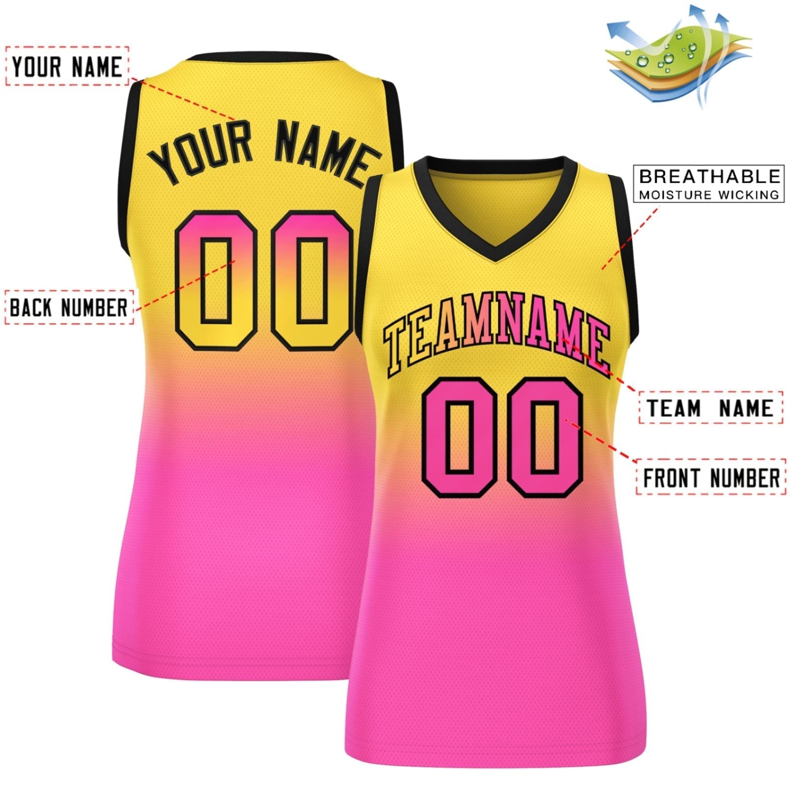 Custom Gold Pink Gradient Fashion Tops Mesh Netball Dress For Women