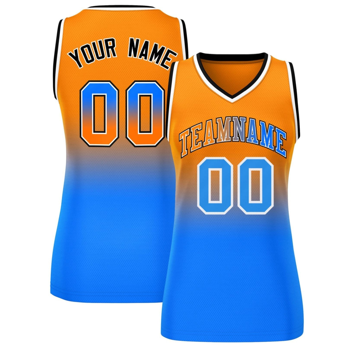 Custom Orange Royal Gradient Fashion Tops Mesh Netball Dress For Women