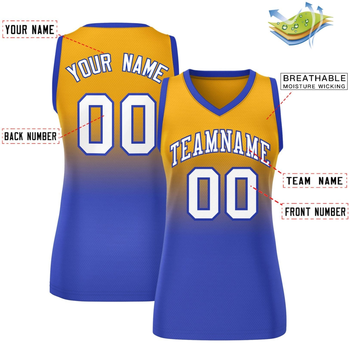 Custom Yellow Royal Gradient Fashion Tops Mesh Netball Dress For Women