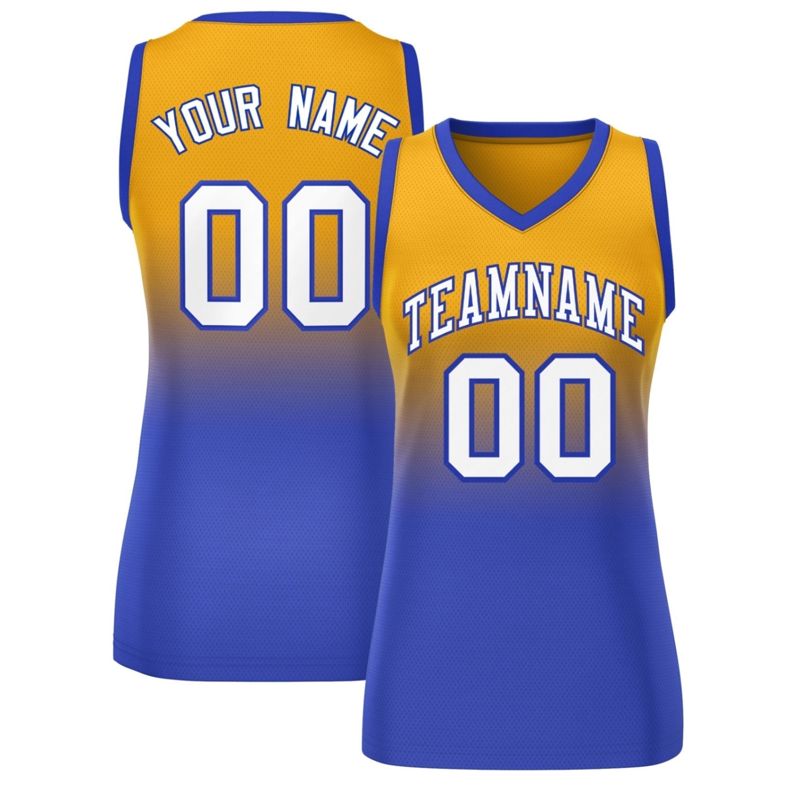 Custom Yellow Royal Gradient Fashion Tops Mesh Netball Dress For Women
