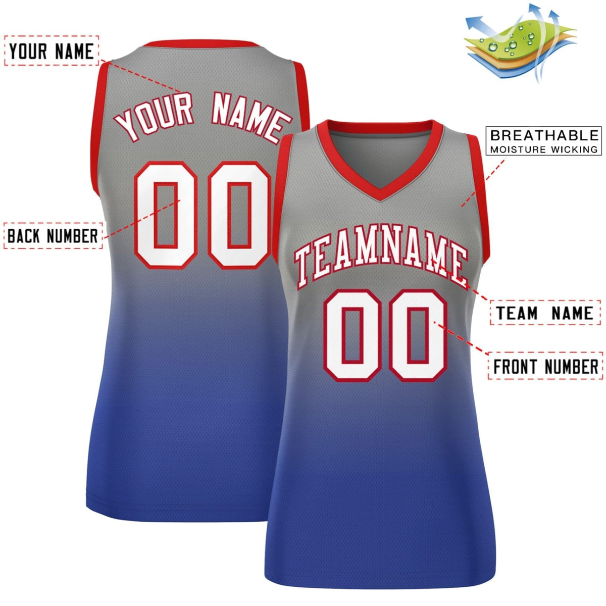 Custom Gray Royal Gradient Fashion Tops Mesh Netball Dress For Women