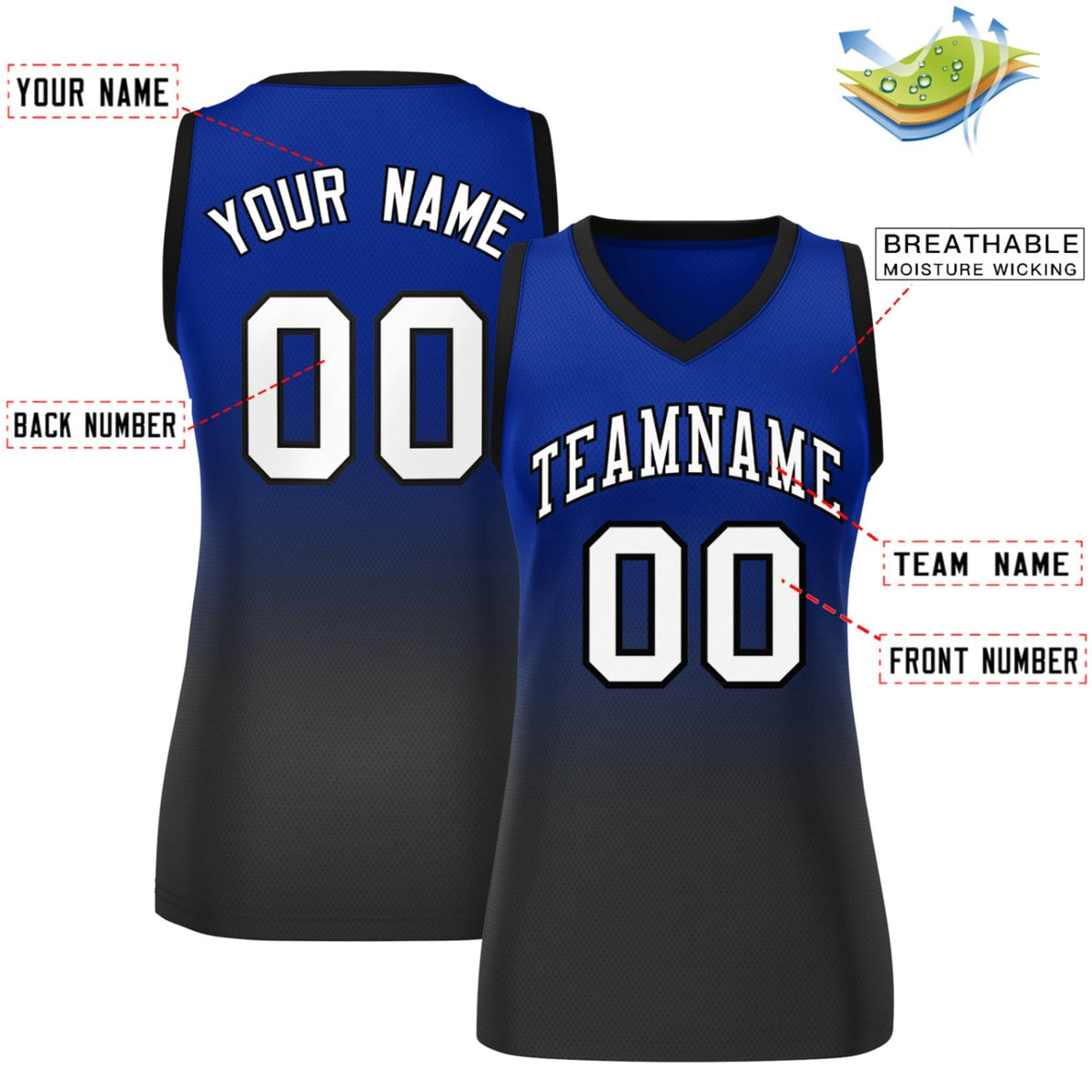 Custom Royal Black Gradient Fashion Tops Mesh Netball Dress For Women