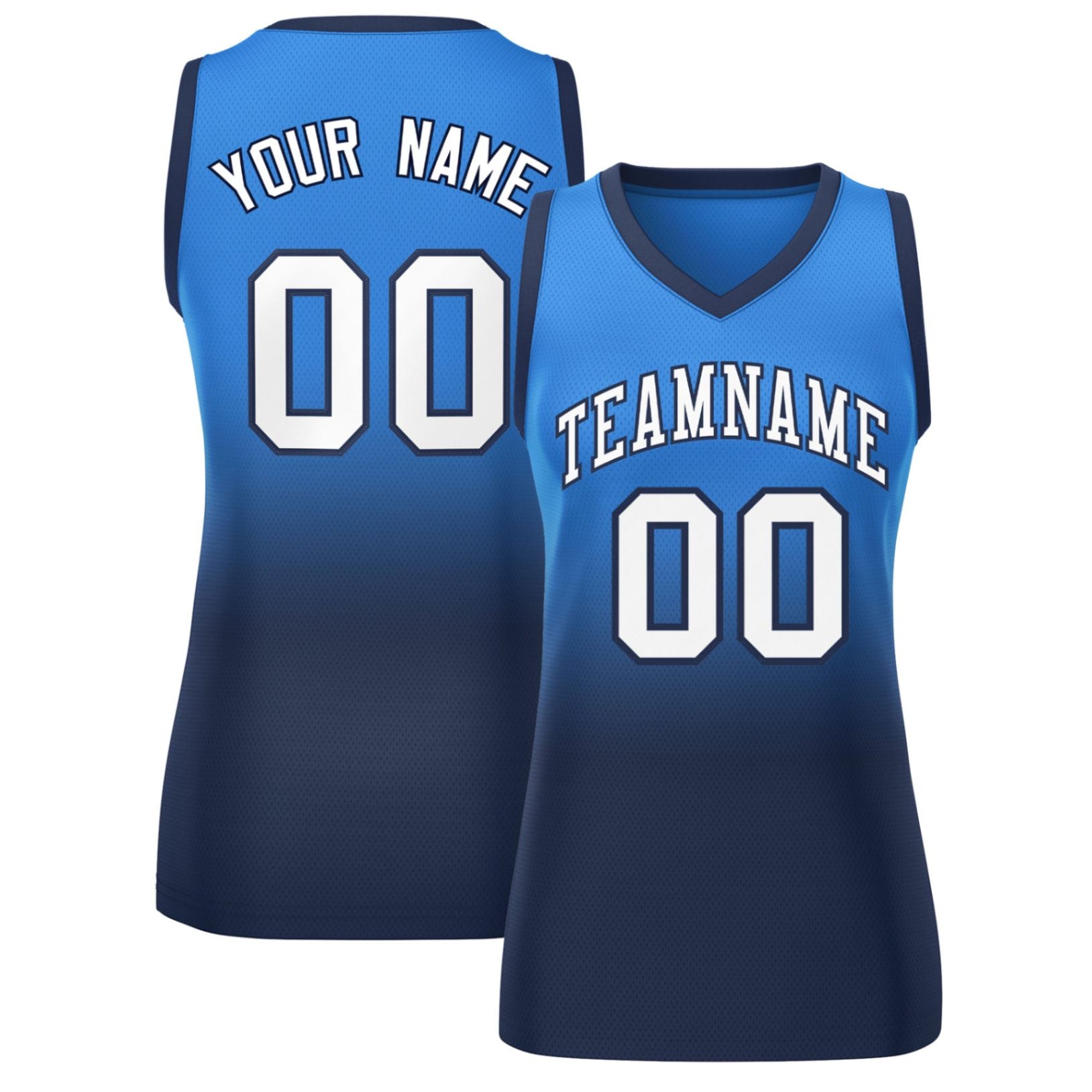 Custom Powder Blue Navy Gradient Fashion Tops Mesh Netball Dress For Women