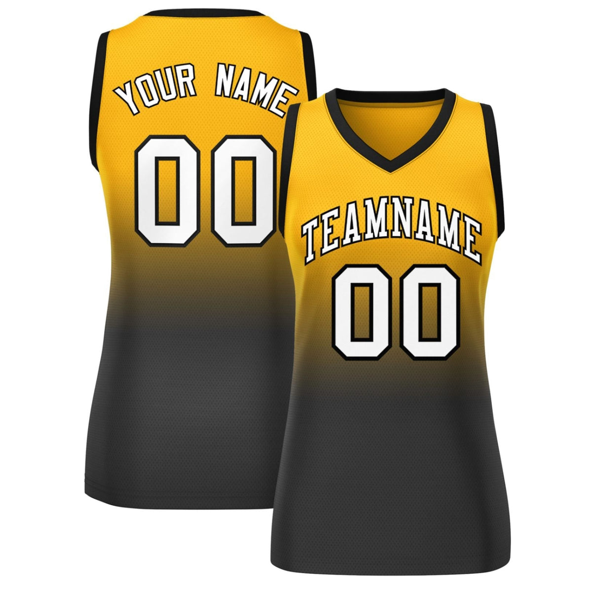 Custom Yellow Black Gradient Fashion Tops Mesh Netball Dress For Women