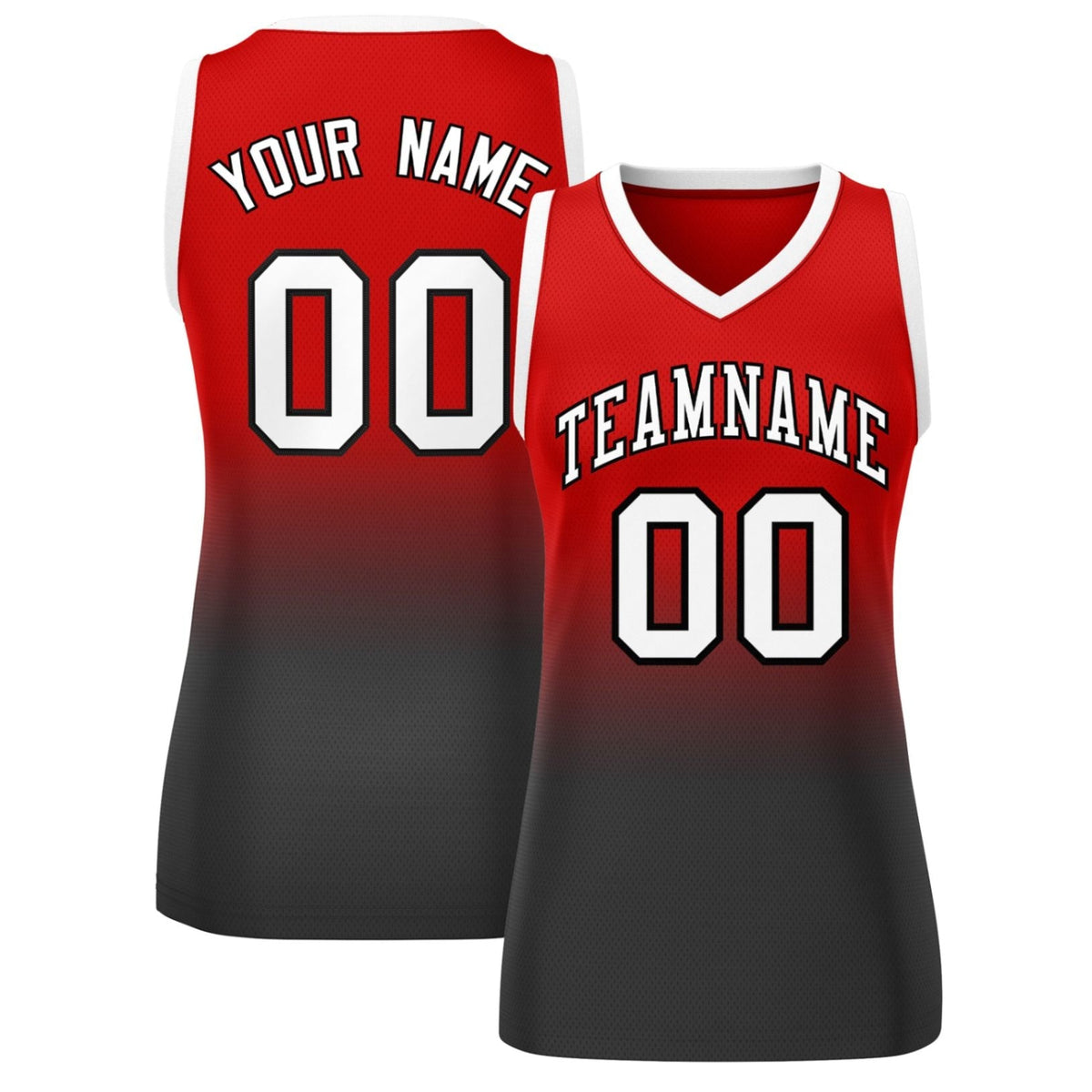 Custom Red Black Gradient Fashion Tops Mesh Netball Dress For Women