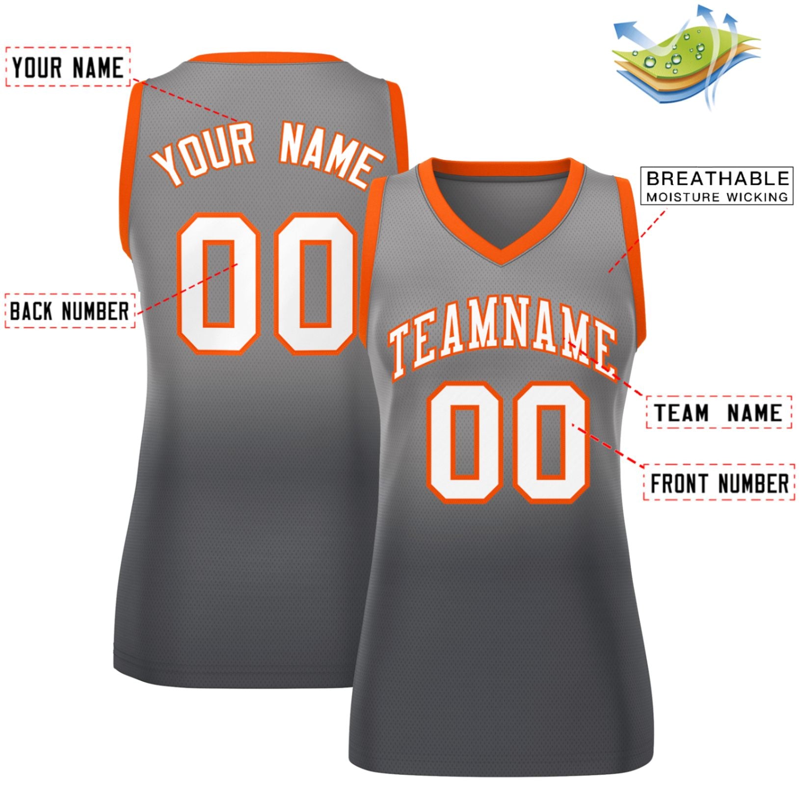 Custom Light Gray Dark Gray Gradient Fashion Tops Mesh Netball Dress For Women