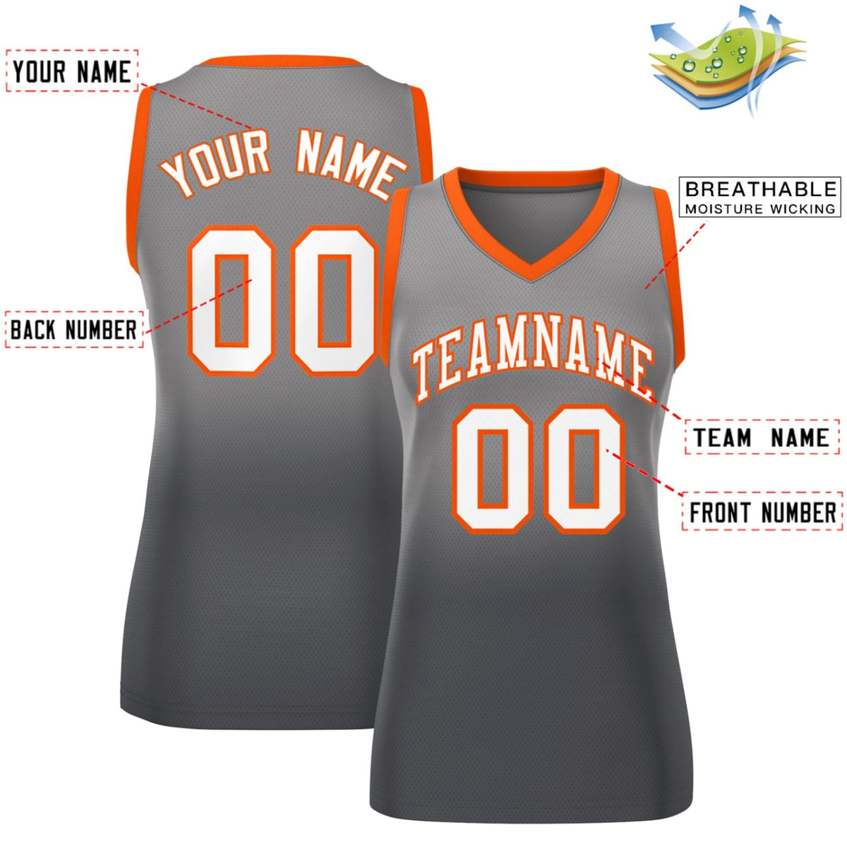 Custom Light Gray Dark Gray Gradient Fashion Tops Mesh Netball Dress For Women