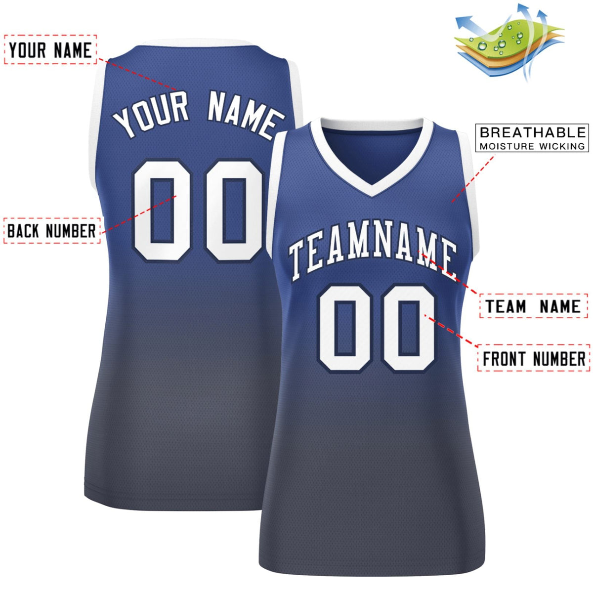 Custom Navy Gray Gradient Fashion Tops Mesh Netball Dress For Women