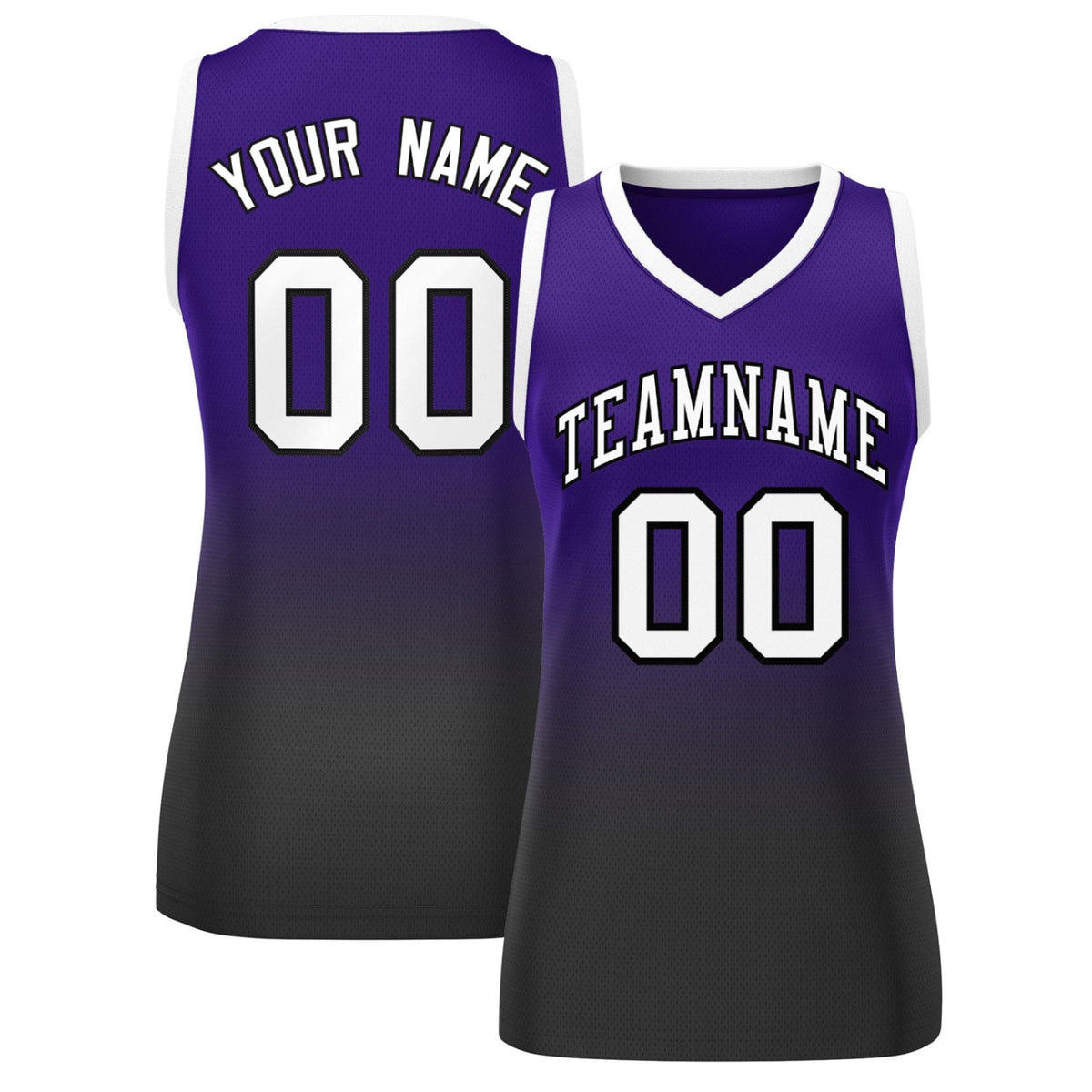 Custom Purple Black Gradient Fashion Tops Mesh Netball Dress For Women