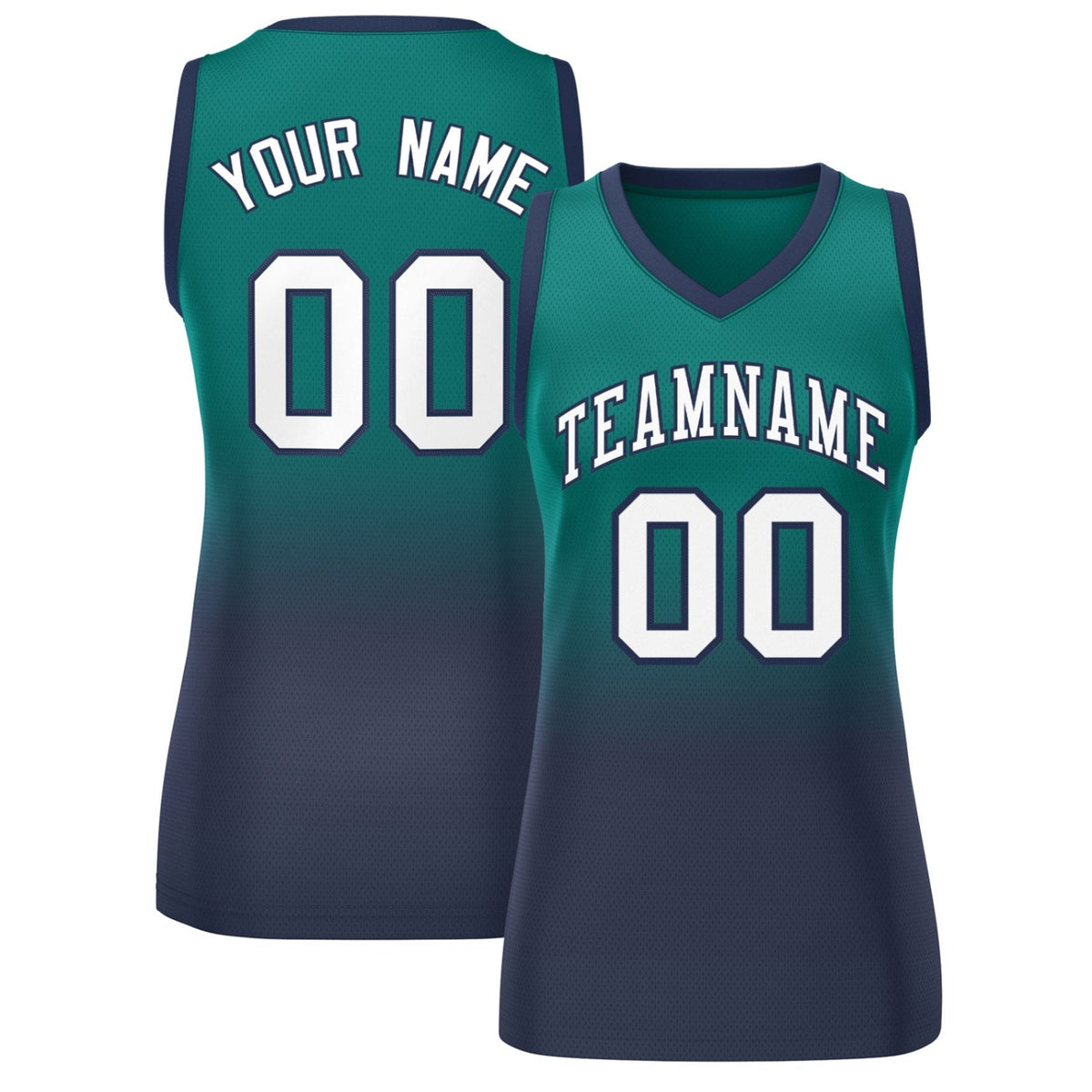 Custom Aqua Navy Gradient Fashion Tops Mesh Netball Dress For Women