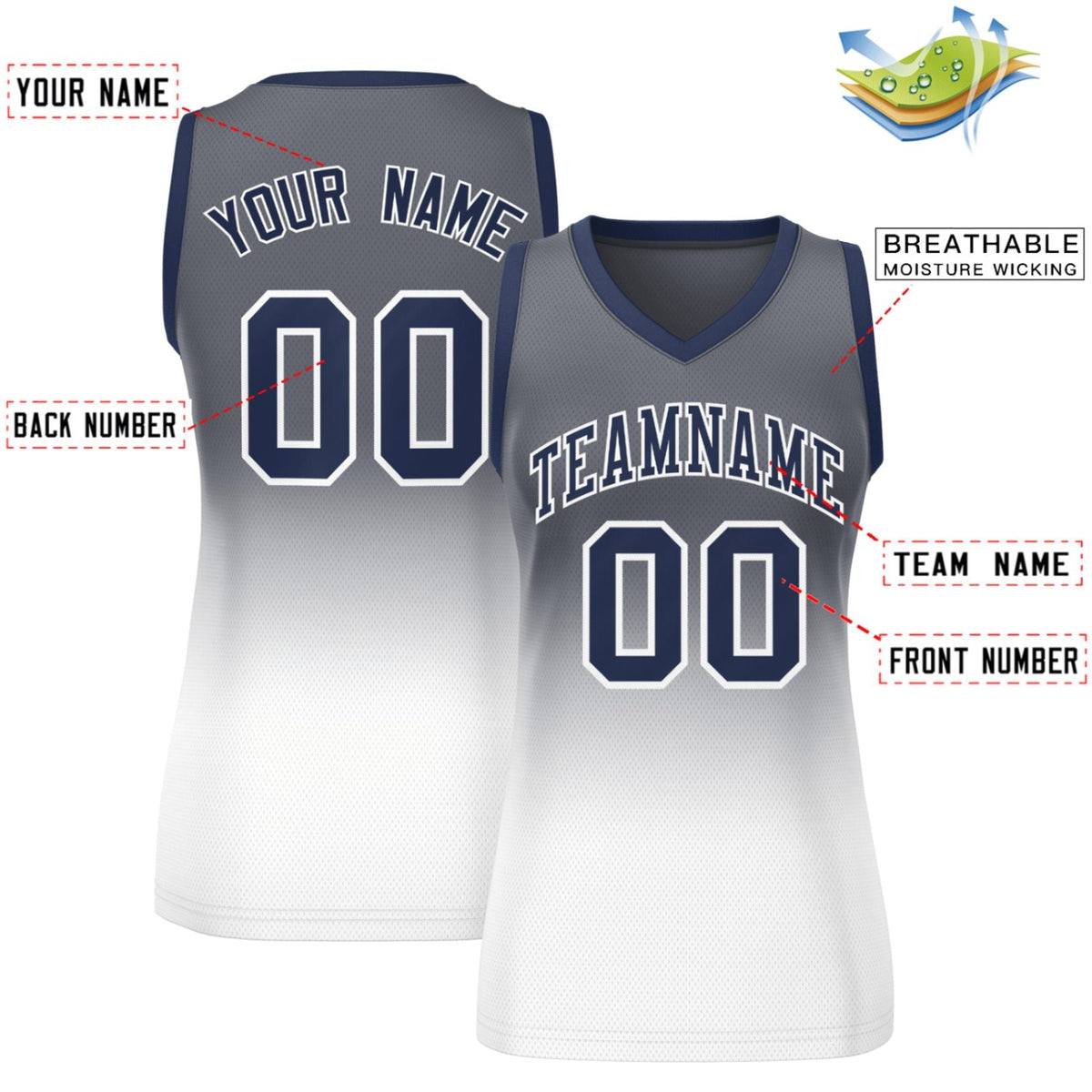 Custom Gray White Gradient Fashion Tops Mesh Netball Dress For Women